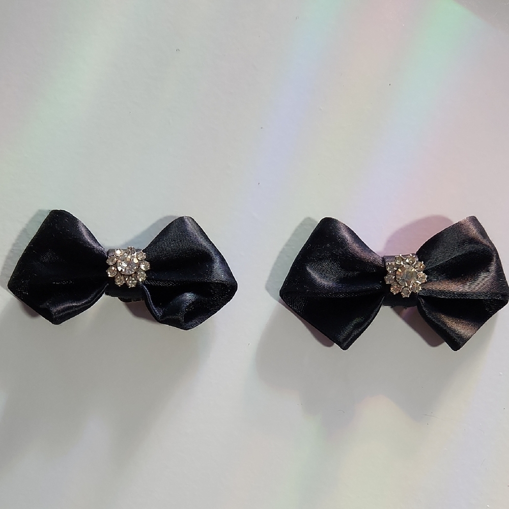 Vintage Elegant Satin Black Bow Shoe Clips